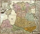 The map of the principalities of Livonia and Kurland with the corresponding islands. Germany, Nurnberg. 17th century. Copperplate engraving, watercolor. Rag paper. Off-print: 49.5 x 59 cm. Sheet: 54 x 62 cm. Compiler: J. B. Homman (geog
