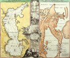 The map of the Caspian Sea (the left part), Kamchatka Land and Ijedzo (the right part). Germany, Nurnberg. 17th century. Copperplate engraving, watercolor. Rag paper. Off-print: 49.5 x 59 cm. Sheet: 53 x 62 cm. Compiler: J.B Homman (ge